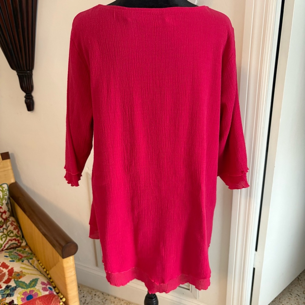 SOFT SURROUNDINGS Pink Purple Cotton Gauze 3/4 Sleeve Swing Top! Excellent! Lg - Picture 6 of 11